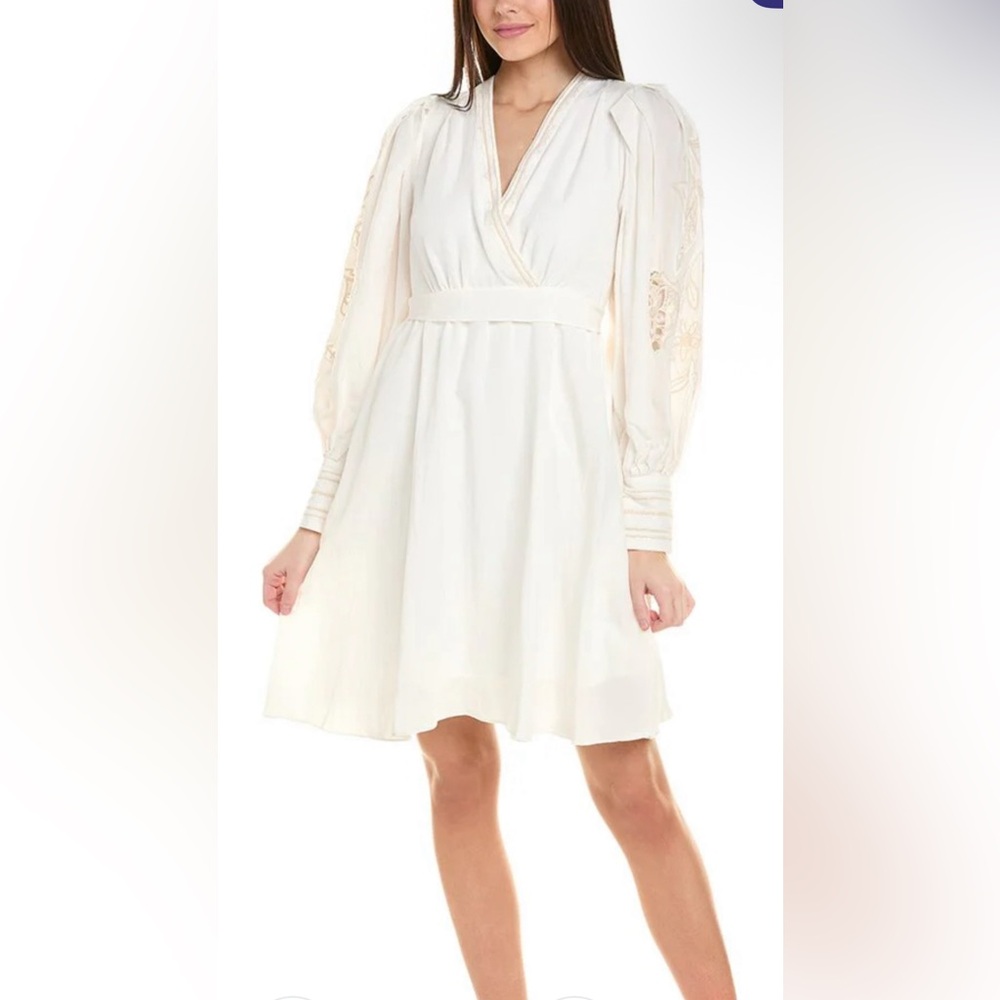 KOBI HALPERIN Hazel Embroidered Balloon Sleeve Minidress in White sz L $598